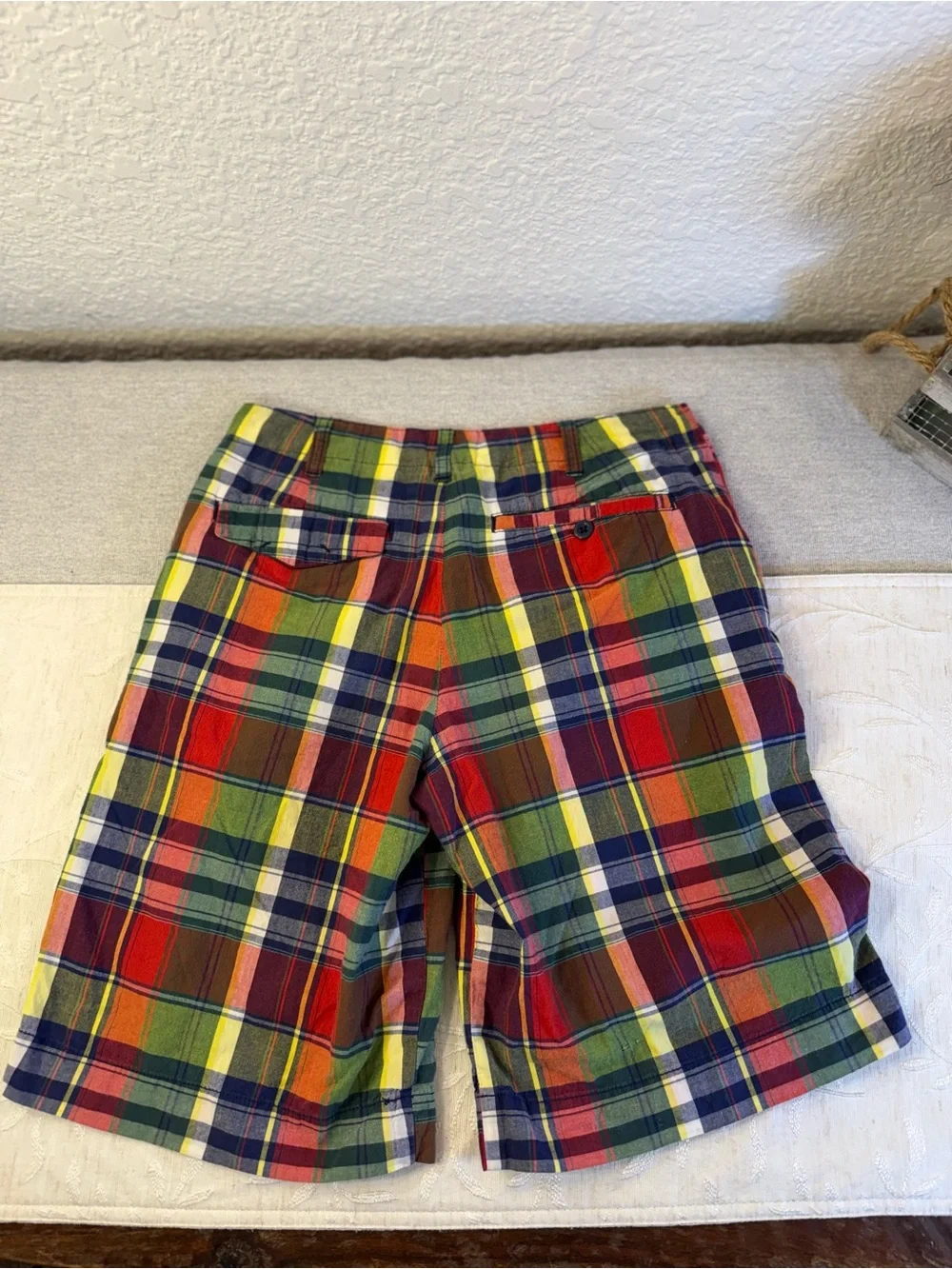Polo by Ralph Lauren Red Multi Plaid Boys Size 12 Flat front Long Shorts